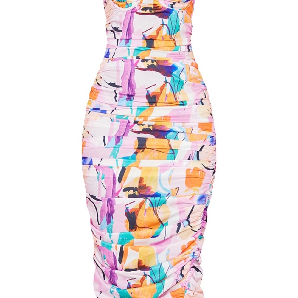 PrettyLittleThing Strapless Colorful Print Dress